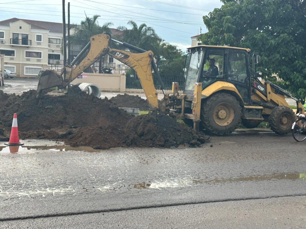 Road construction and excavator work